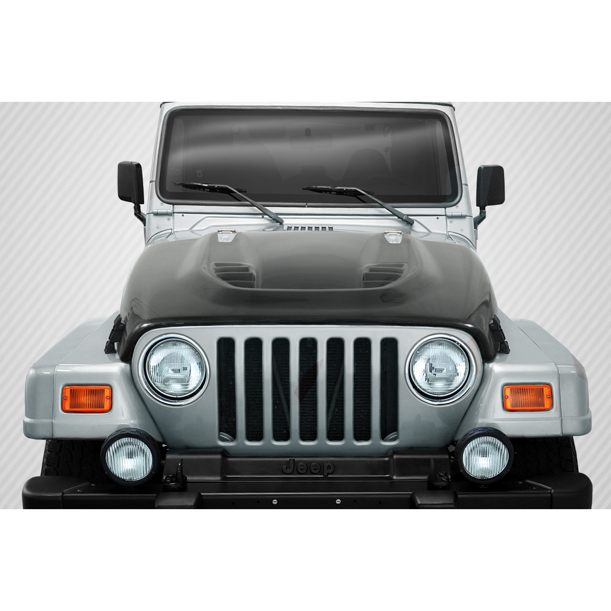 Modify your Jeep Wrangler 1997 with our Exterior/Hoods - Frontal view of the Jeep Wrangler hood