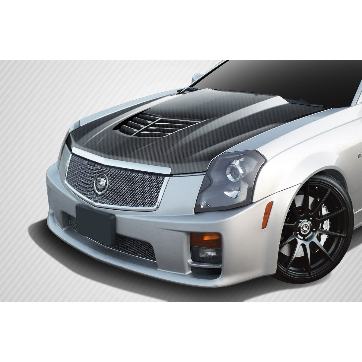 Modify your Cadillac CTS 2003 with our Exterior/Hoods - Front view angle of a Cadillac CTS hood