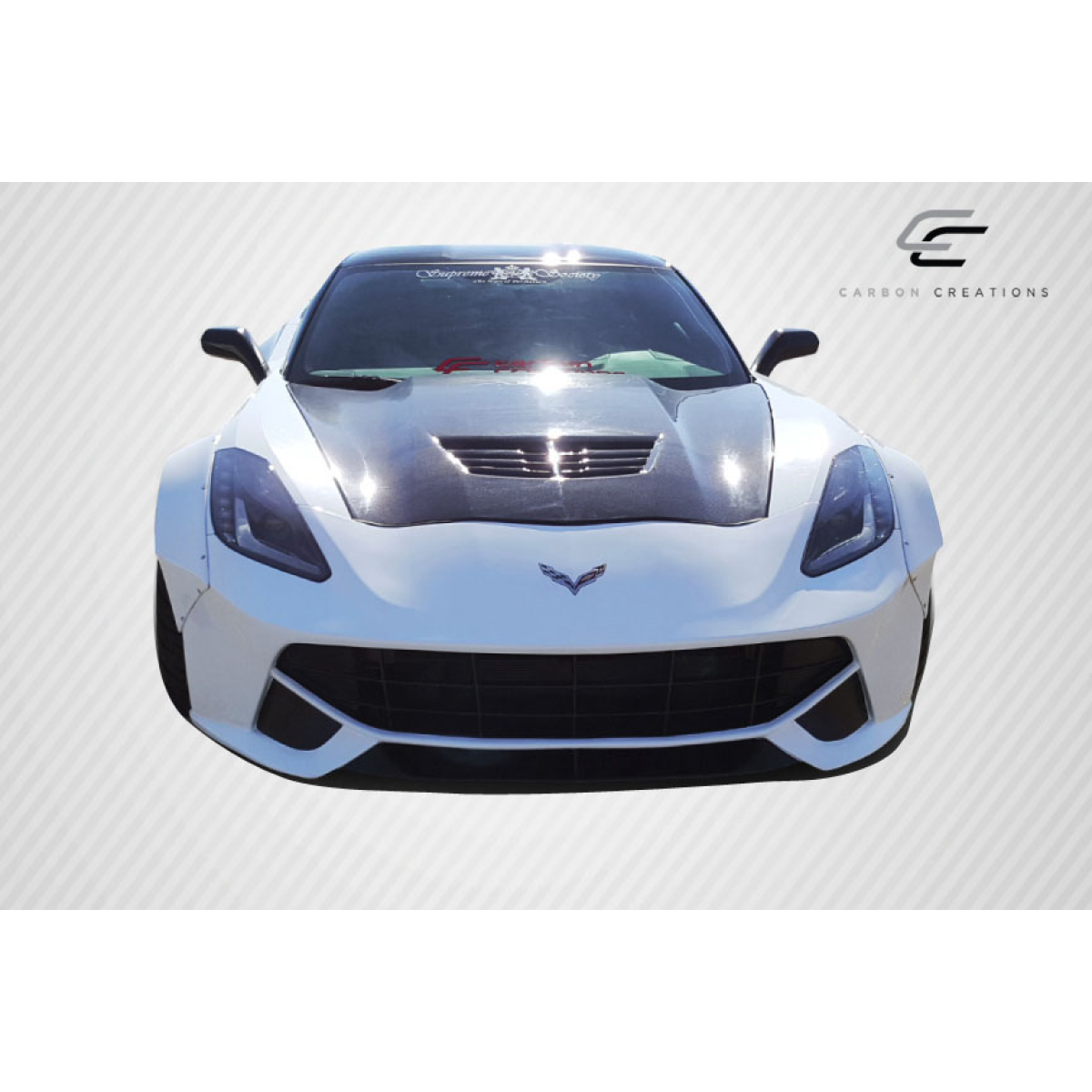 Modify your Chevrolet Corvette 2014 with our Exterior/Hoods - Front view of vehicle at eye level angle