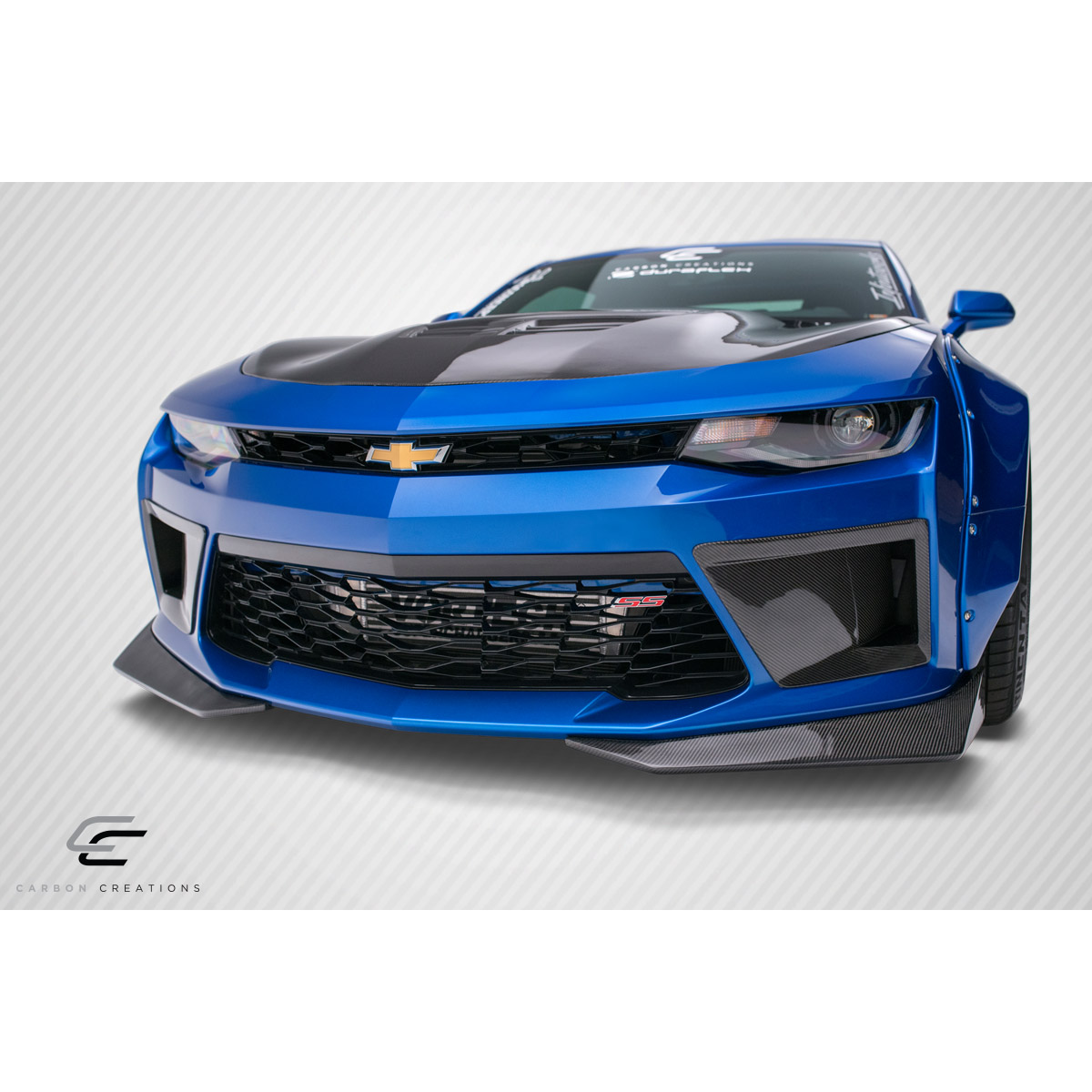 Modify your Chevrolet Camaro 2016 with our Exterior/Other Exterior - Front angle view of carbon fiber front splitter