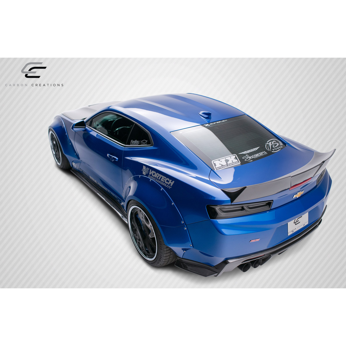 Modify your Chevrolet Camaro 2016 with our Exterior/Hoods - View at a high rear angle of the vehicle