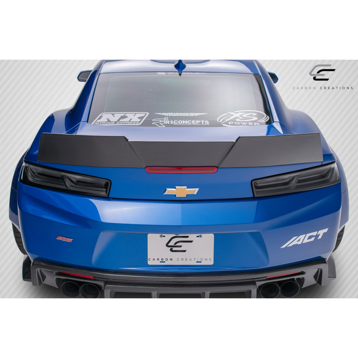 Modify your Chevrolet Camaro 2016 with our Exterior/Wings - Rear angle showing the carbon fiber wing