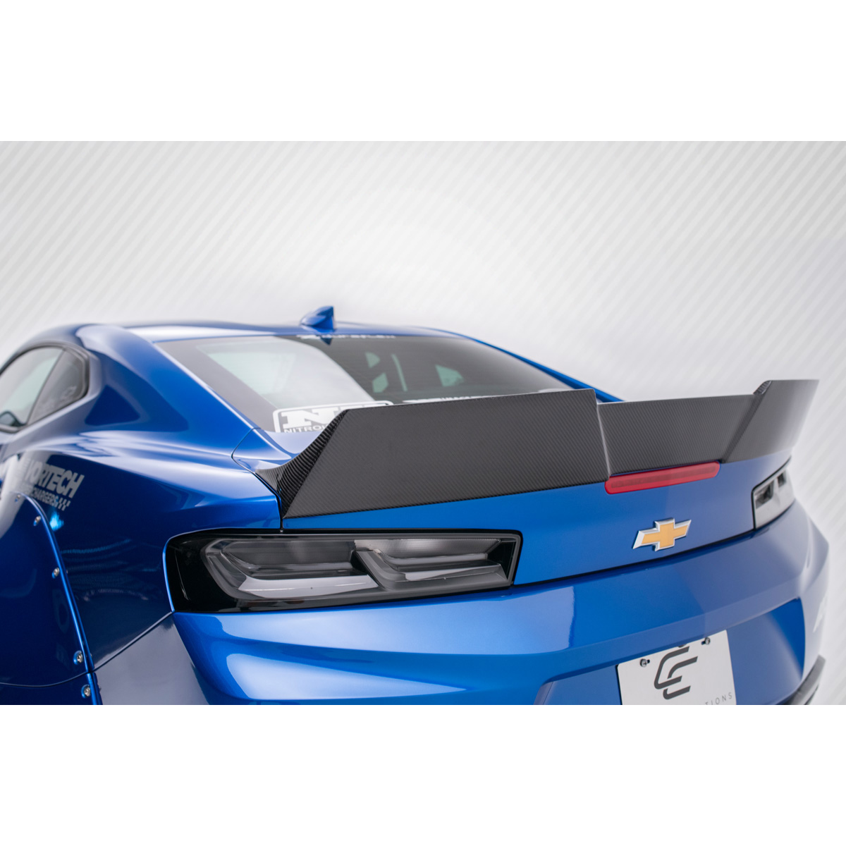 Modify your Chevrolet Camaro 2016 with our Exterior/Wings - Rear view at high angle showcasing wing design