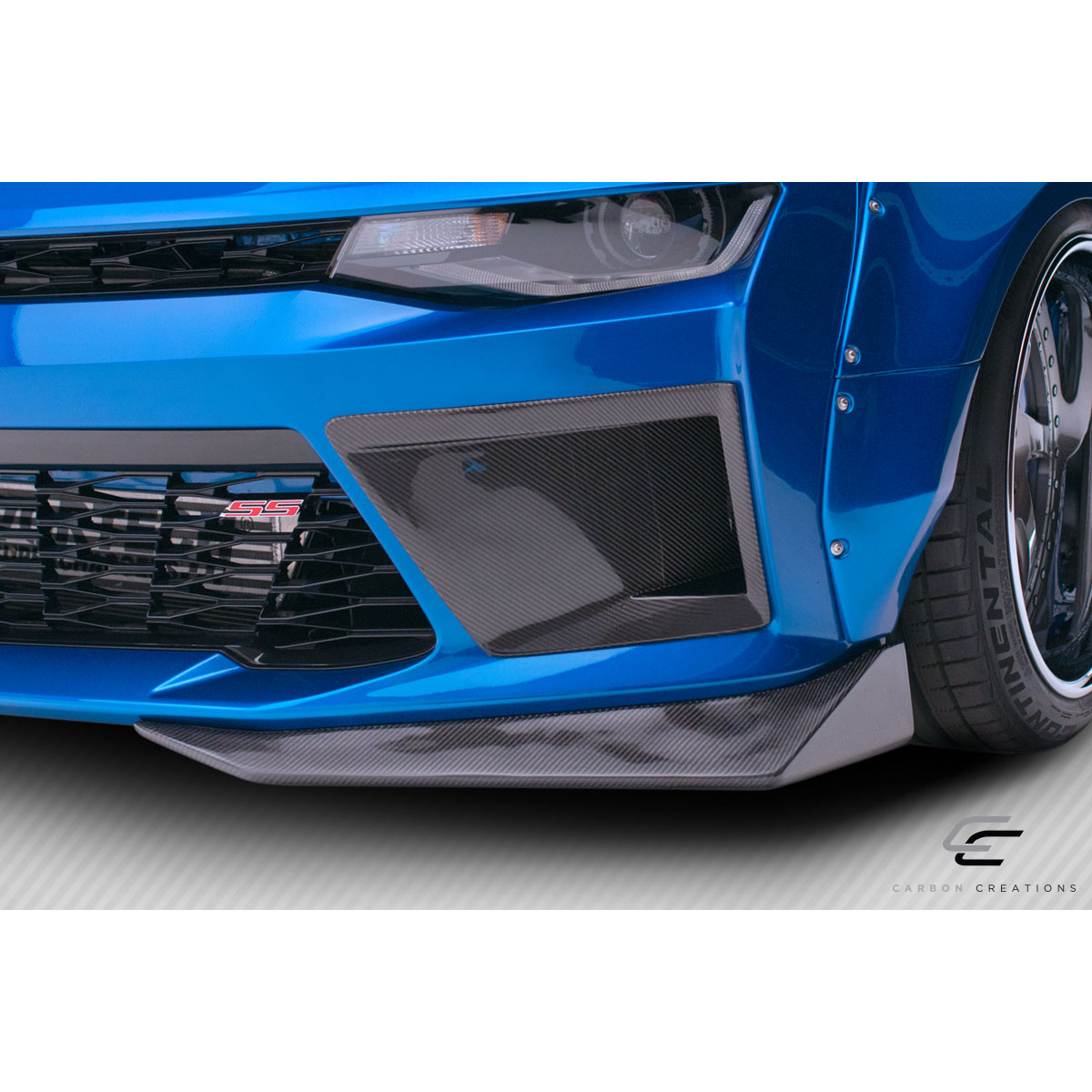 Modify your Chevrolet Camaro 2016 with our Exterior/Front Bumpers or Lips - Close up angled view of front bumper extension