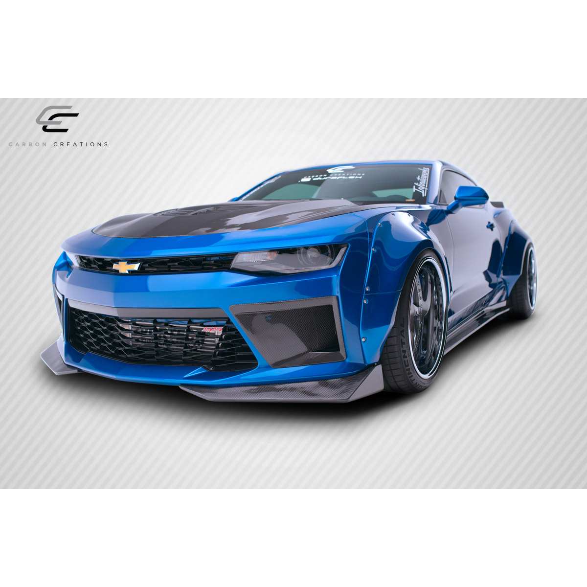 Modify your Chevrolet Camaro 2016 with our Exterior/Front Bumpers or Lips - Front angle showing vehicle styling and features