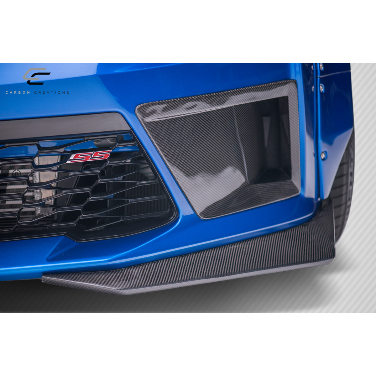 Modify your Chevrolet Camaro 2016 with our Exterior/Front Bumpers or Lips - Image shows part at a low front angle