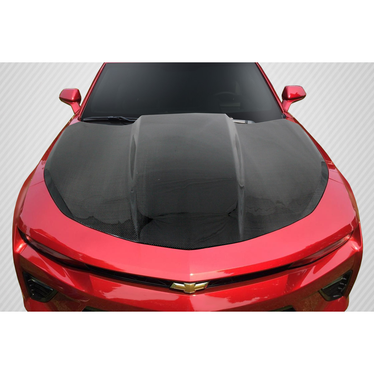 Modify your Chevrolet Camaro 2016 with our Exterior/Hoods - Top view of a Camaro hood with a mesh cover