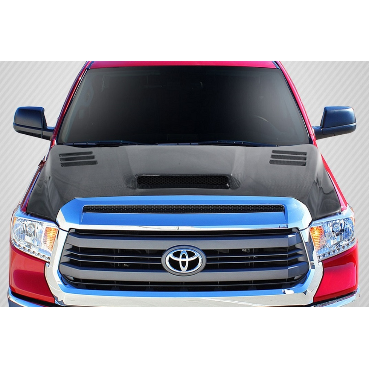 Modify your Toyota Tundra 2014 with our Exterior/Hoods - Front view of carbon hood at a straight angle