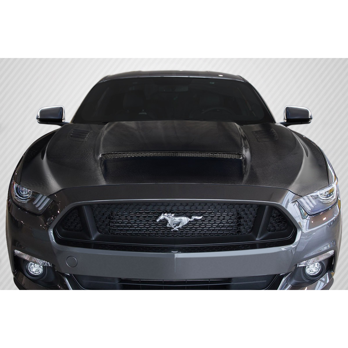 Modify your Ford Mustang 2015 with our Exterior/Hoods - Front view with slight downward angle of hood