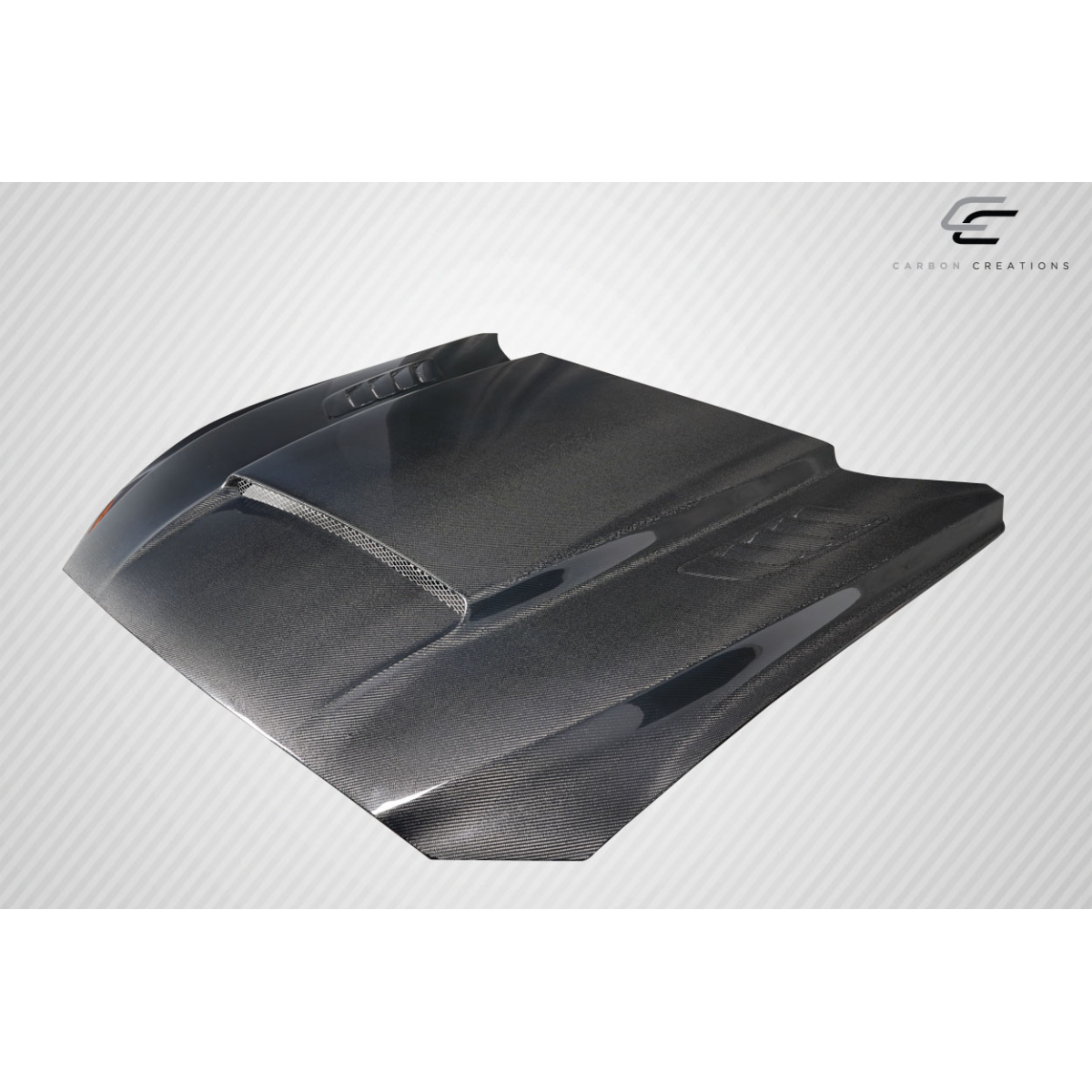 Modify your Ford Mustang 2015 with our Exterior/Hoods - Oblique angle showcasing the carbon fiber hood