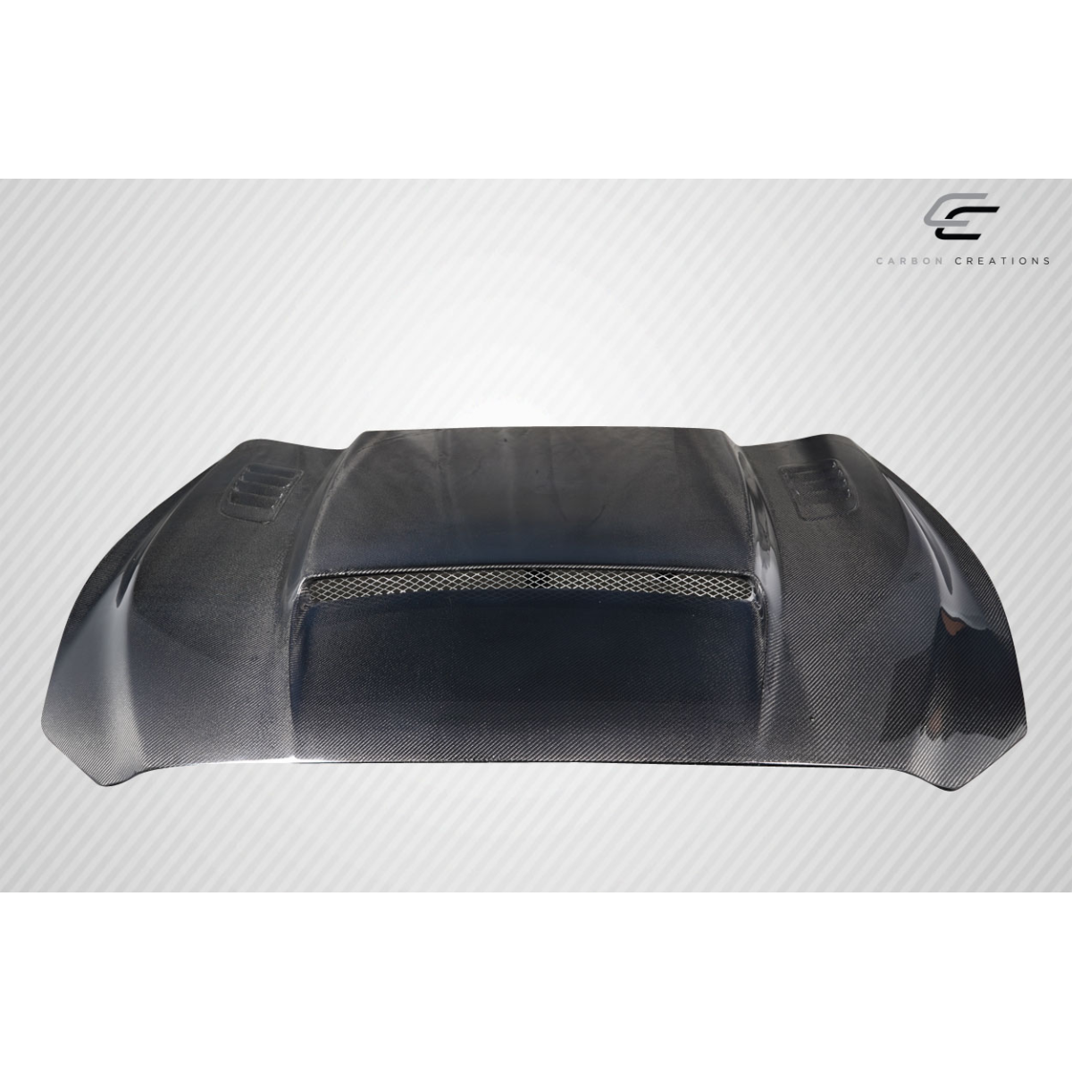 Modify your Ford Mustang 2015 with our Exterior/Hoods - Top down angle of the carbon fiber hood