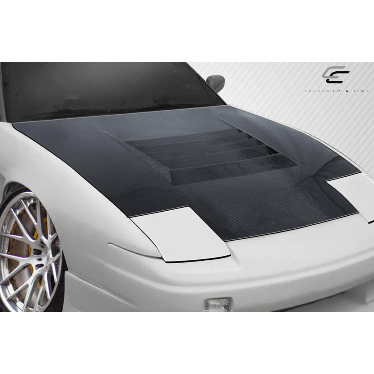 Modify your Nissan 240SX 1989 with our Exterior/Hoods - Top down view of carbon fiber hood on vehicle