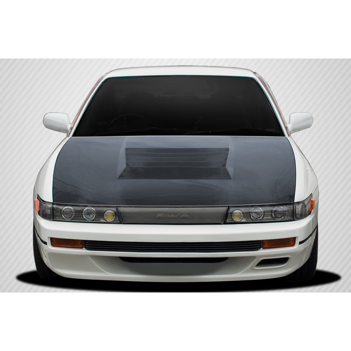 Modify your Nissan Silvia 1989 with our Exterior/Hoods - Front view of vehicle with carbon fiber hood