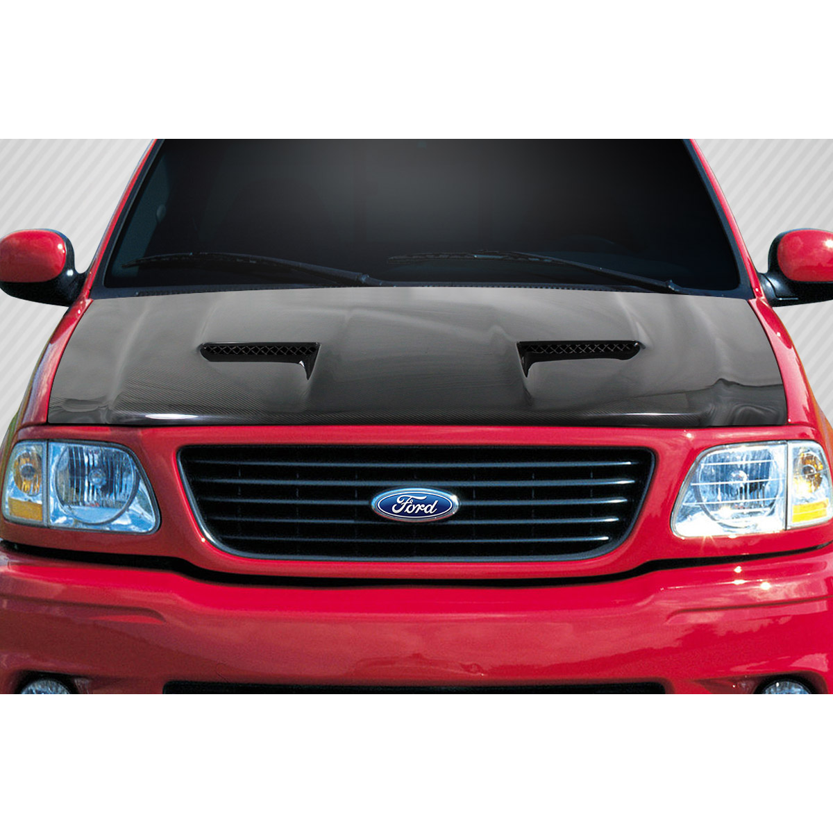 Modify your Ford F-150 1997 with our Exterior/Hoods - Front view of Ford F150 hood at eye level