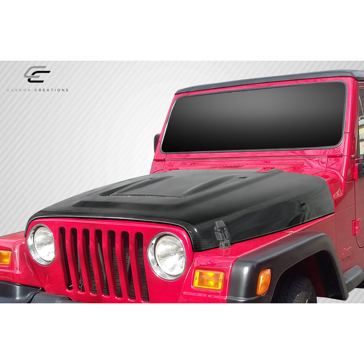 Modify your Jeep Wrangler 1997 with our Exterior/Fenders - Front angle view of the vehicle revealing the hood