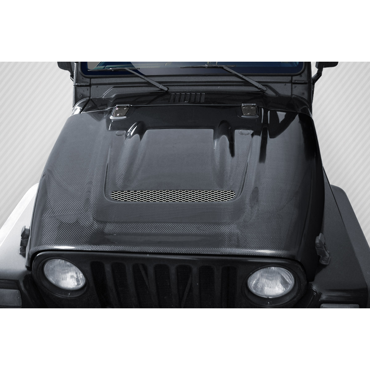 Modify your Jeep Wrangler 1997 with our Exterior/Fenders - Top down view of the hood at a slight angle