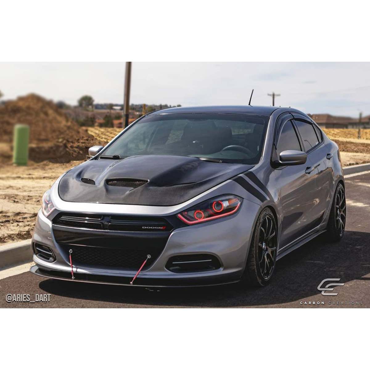 Modify your Dodge Dart 2013 with our Exterior/Hoods - Front angle view of the Dodge Dart