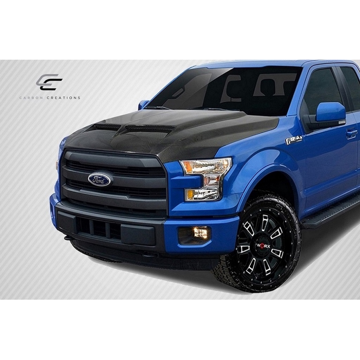 Modify your Ford F-150 2015 with our Exterior/Hoods - Front angle view highlighting the hood design