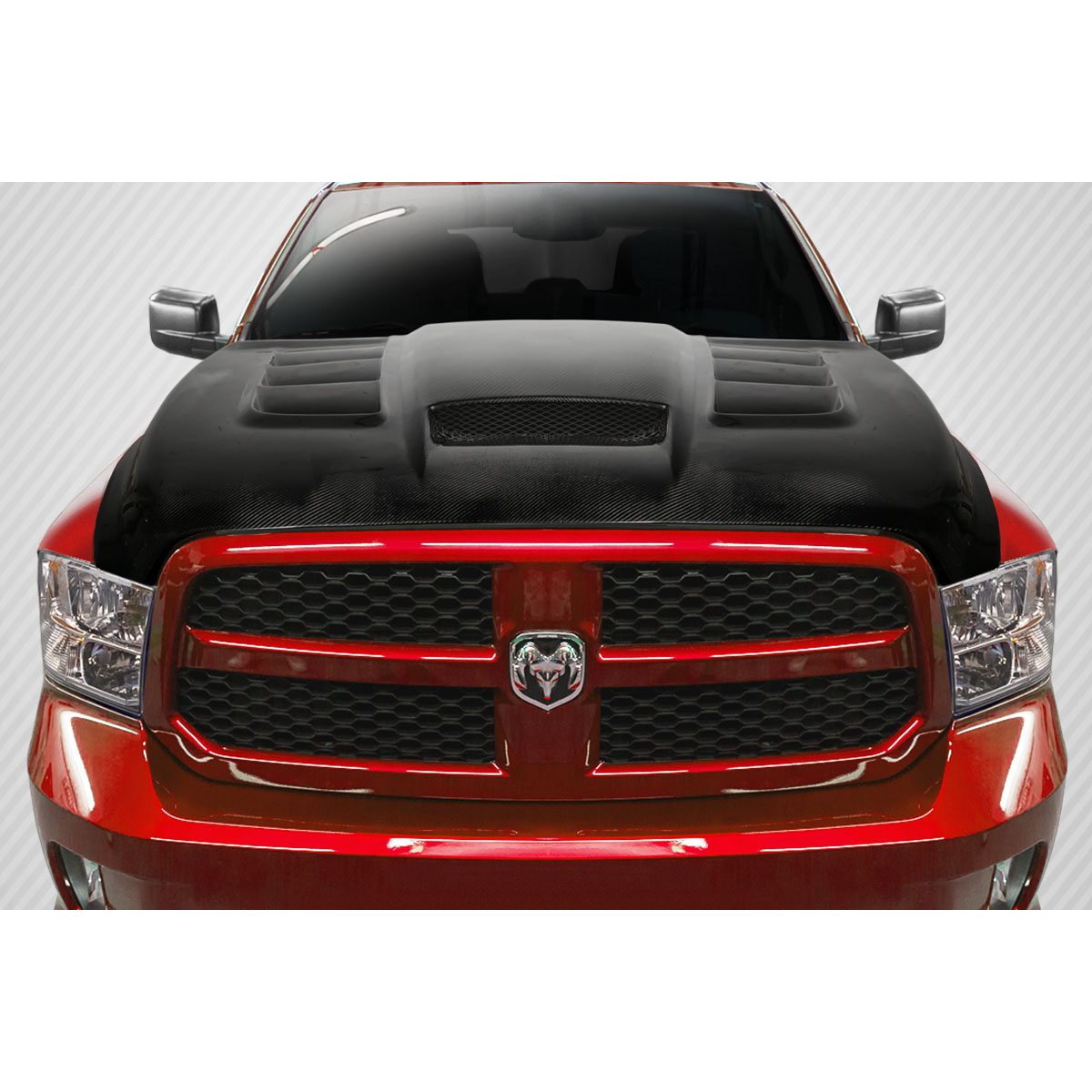 Modify your Dodge Ram 2009 with our Exterior/Hoods - Front view of hood at eye level angle