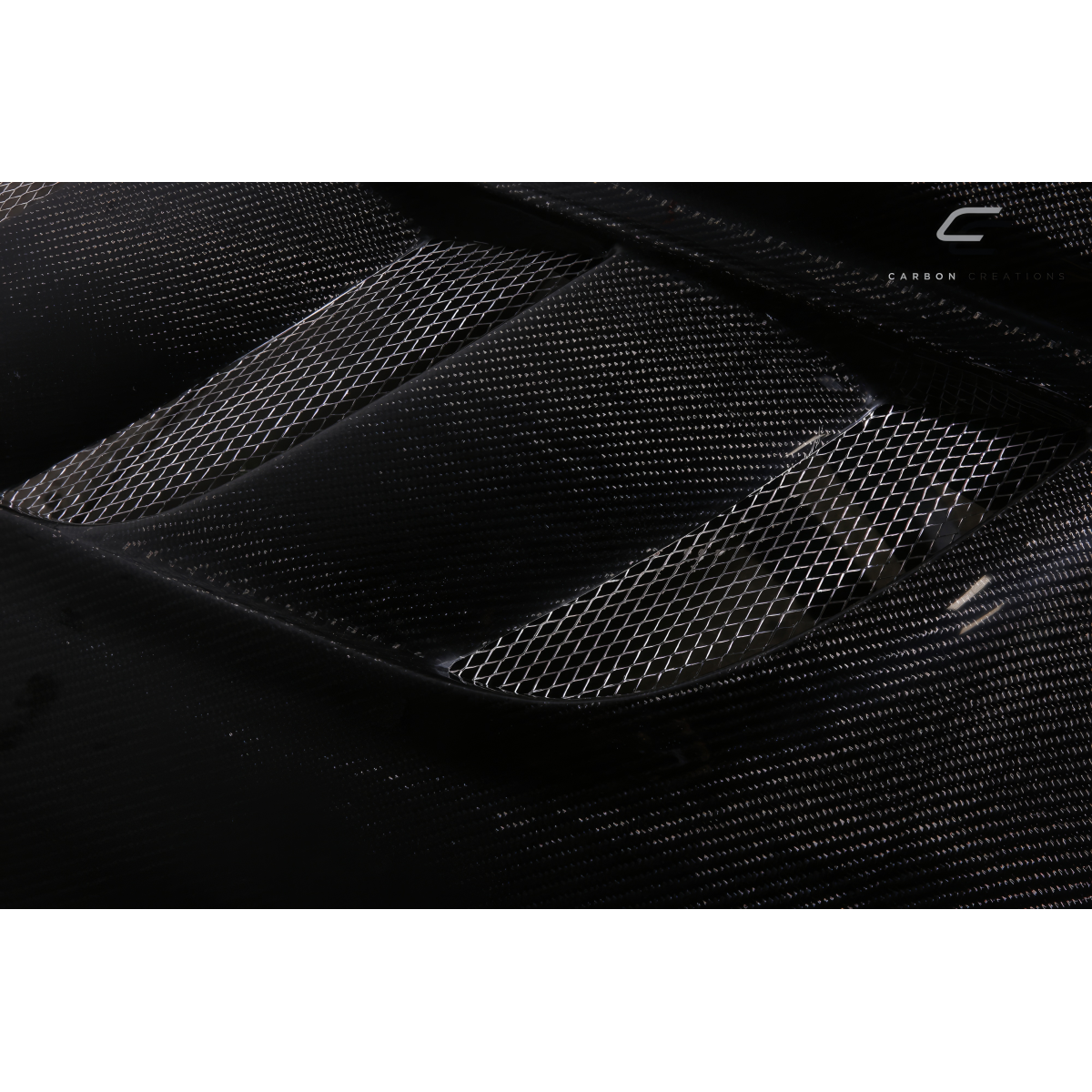 Modify your Ford F-150 1997 with our Exterior/Hoods - Top angled view of carbon fiber hood part