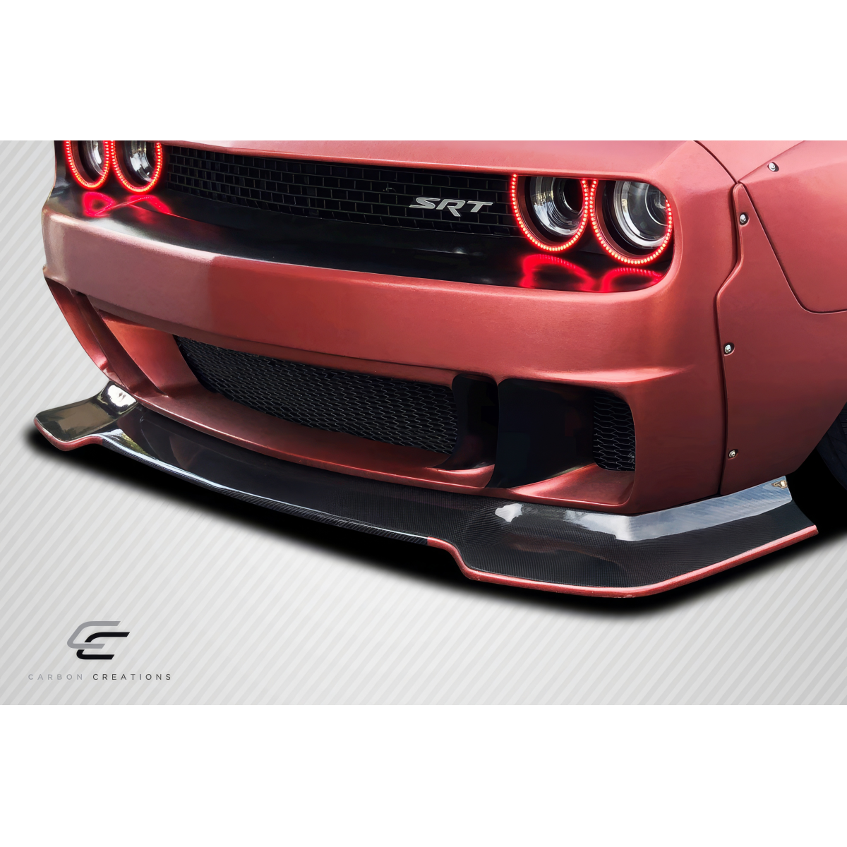 Modify your Dodge Challenger 2008 with our Exterior/Front Bumpers or Lips - Front view with a low angle perspective