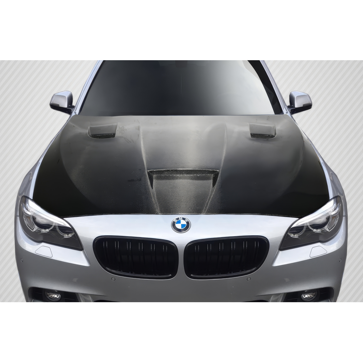 Modify your BMW 5-Series 2011 with our Exterior/Hoods - Front view of vehicle hood at a straight angle