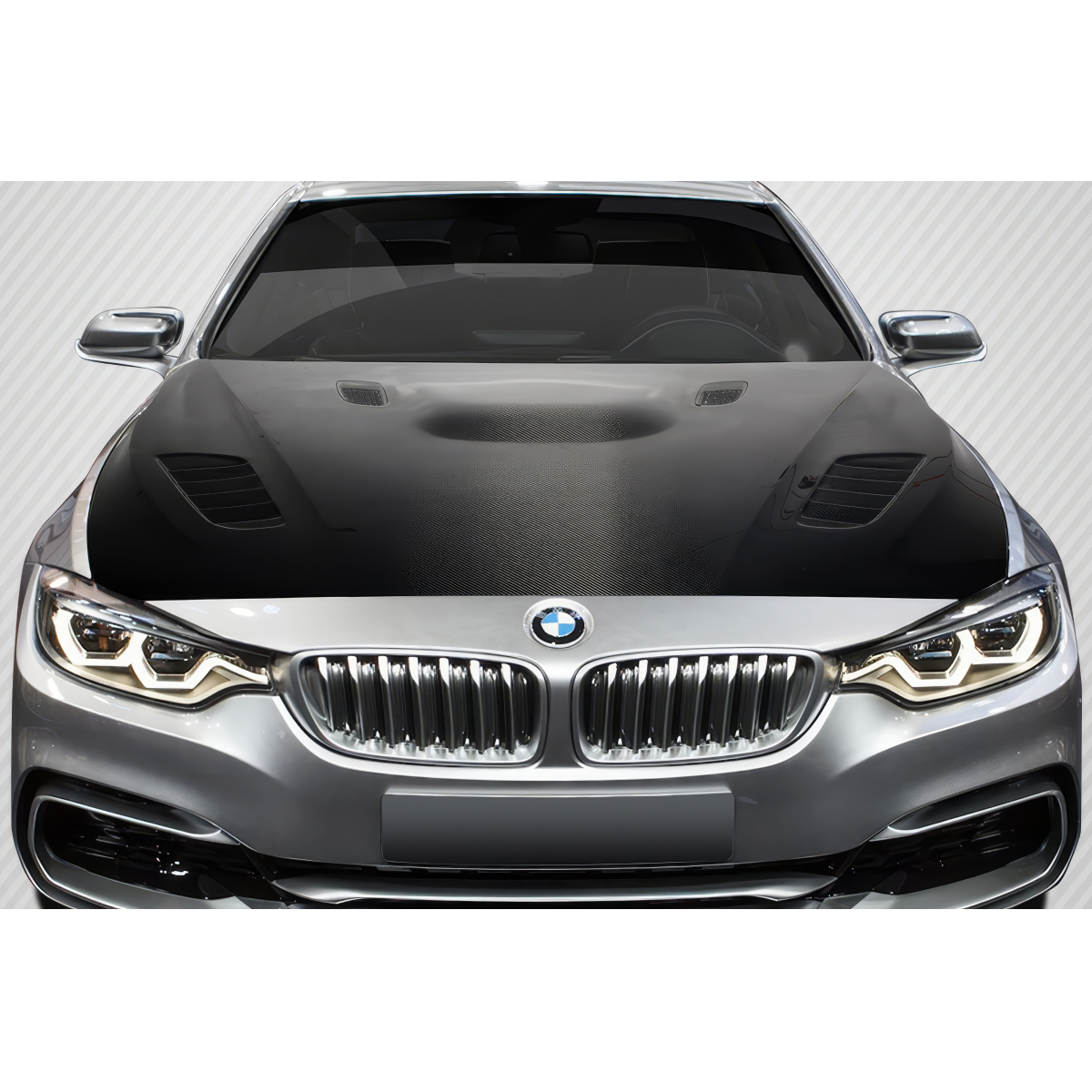 Modify your BMW 3-Series 2012 with our Exterior/Hoods - Front view of the hood at a slight angle