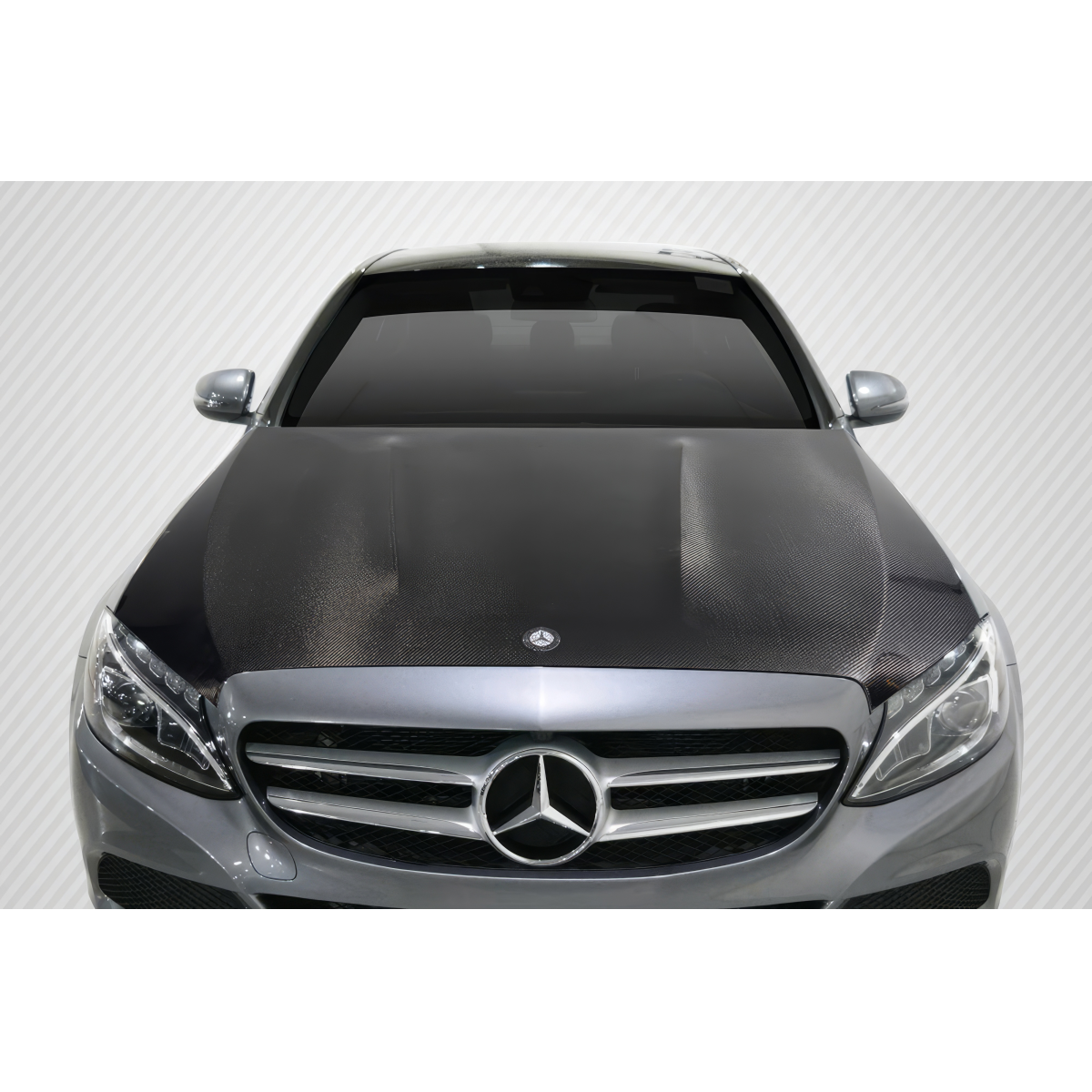 Modify your Mercedes-Benz C300 2015 with our Exterior/Hoods - Front view of carbon fiber hood on car