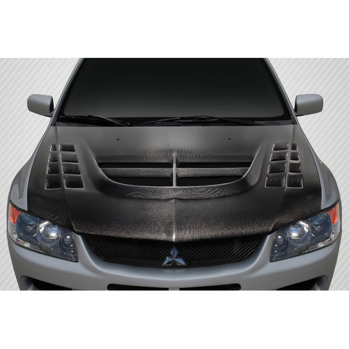 Modify your Mitsubishi Evolution 2003 with our Exterior/Hoods - Frontal view of Mitsubishi Evolution hood