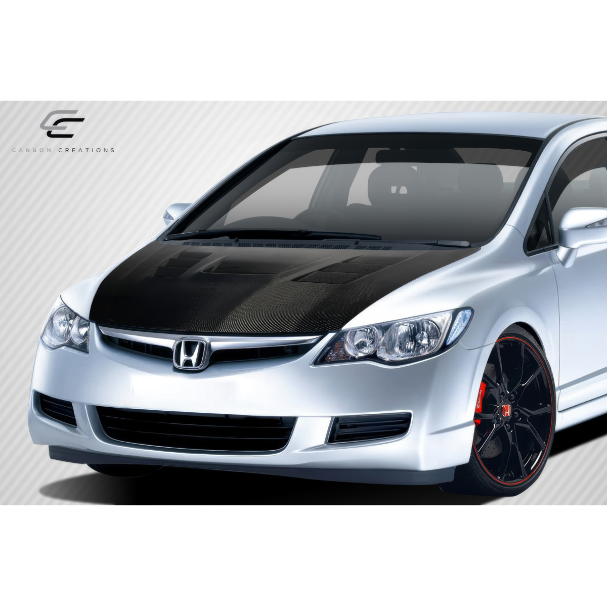 Modify your Honda Civic 2006 with our Exterior/Hoods - Front three quarter view of the vehicle