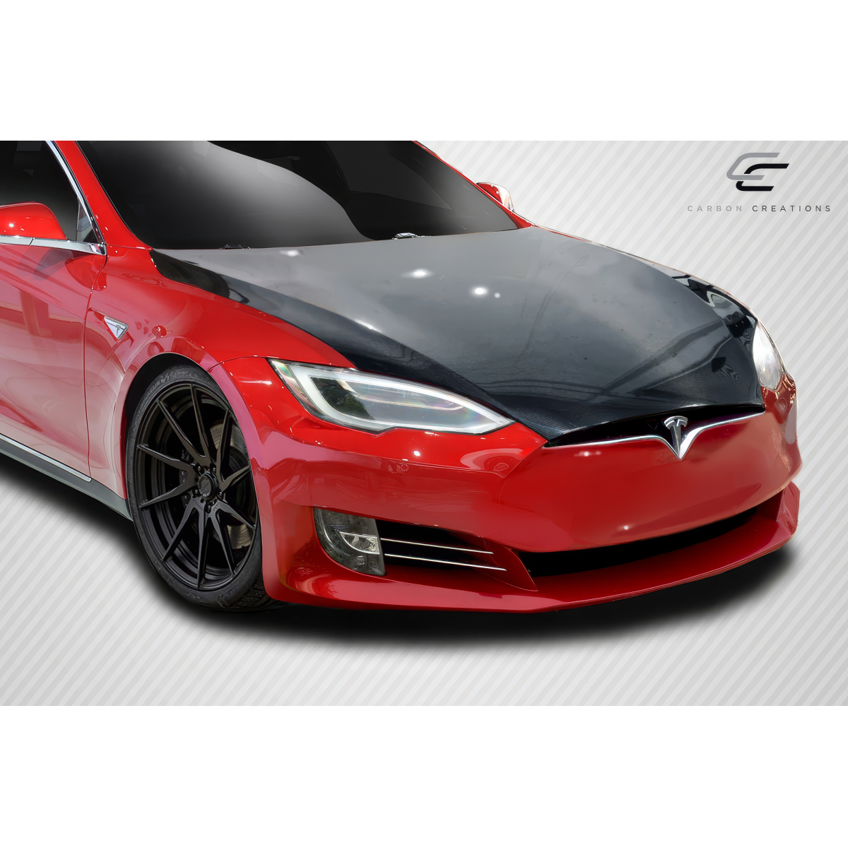 Modify your Tesla S 2017 with our Exterior/Hoods - Front view angle primarily shows the hood