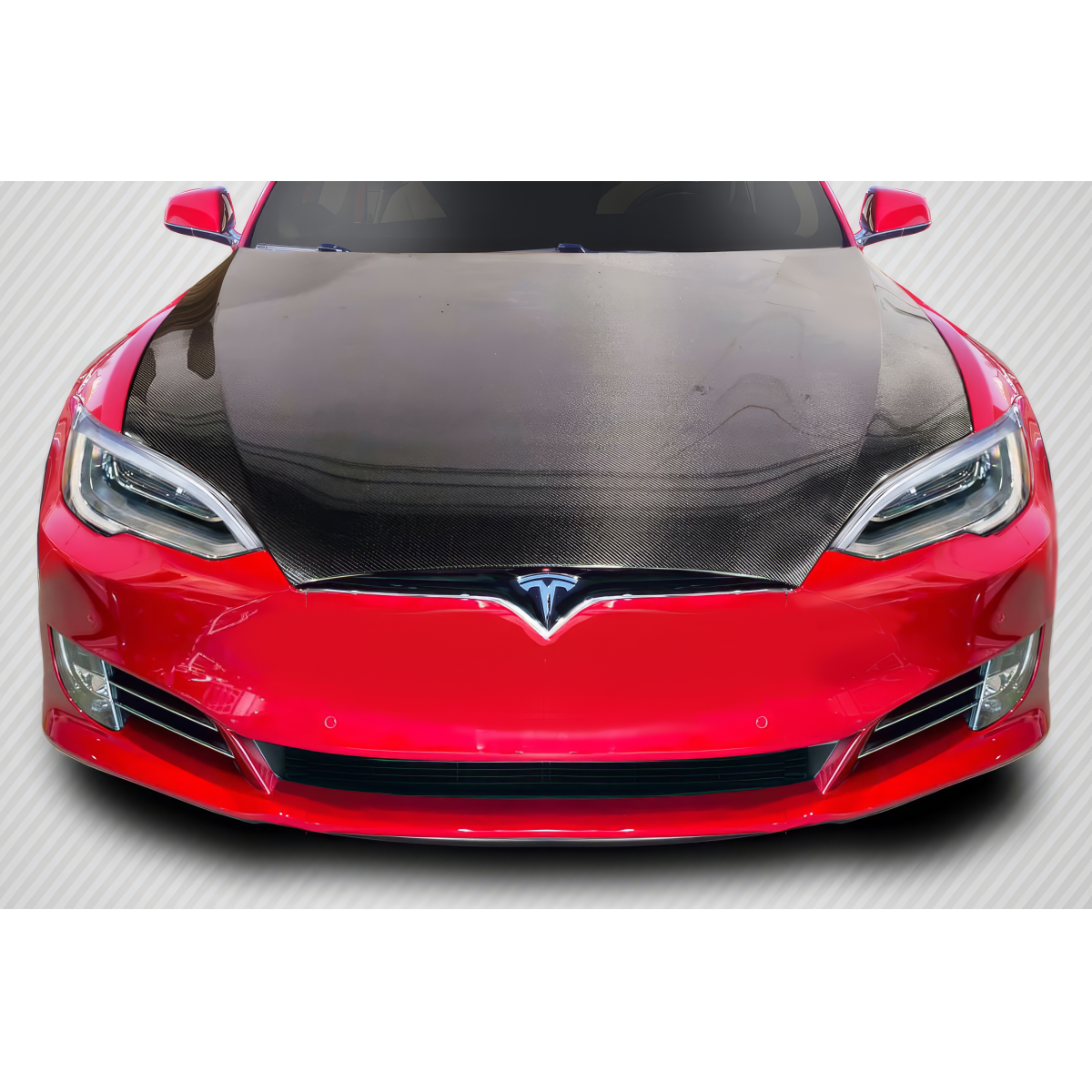 Modify your Tesla S 2017 with our Exterior/Hoods - Front view of the vehicle hood at a straight angle