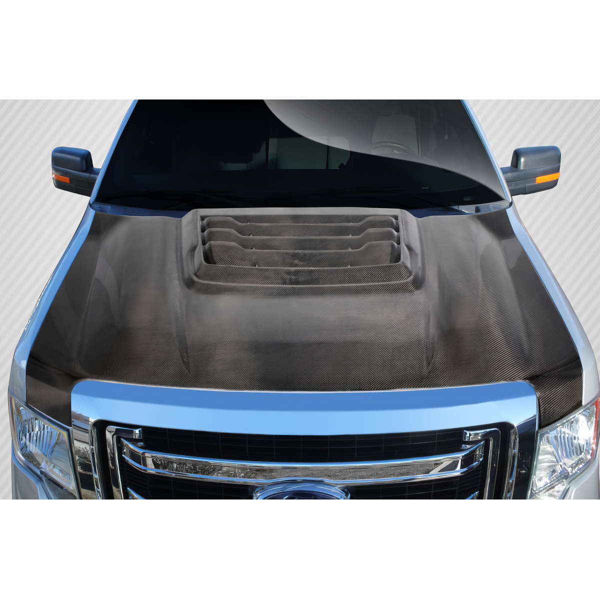 Modify your Ford F-150 2009 with our Exterior/Hoods - Top angle view of carbon fiber hood