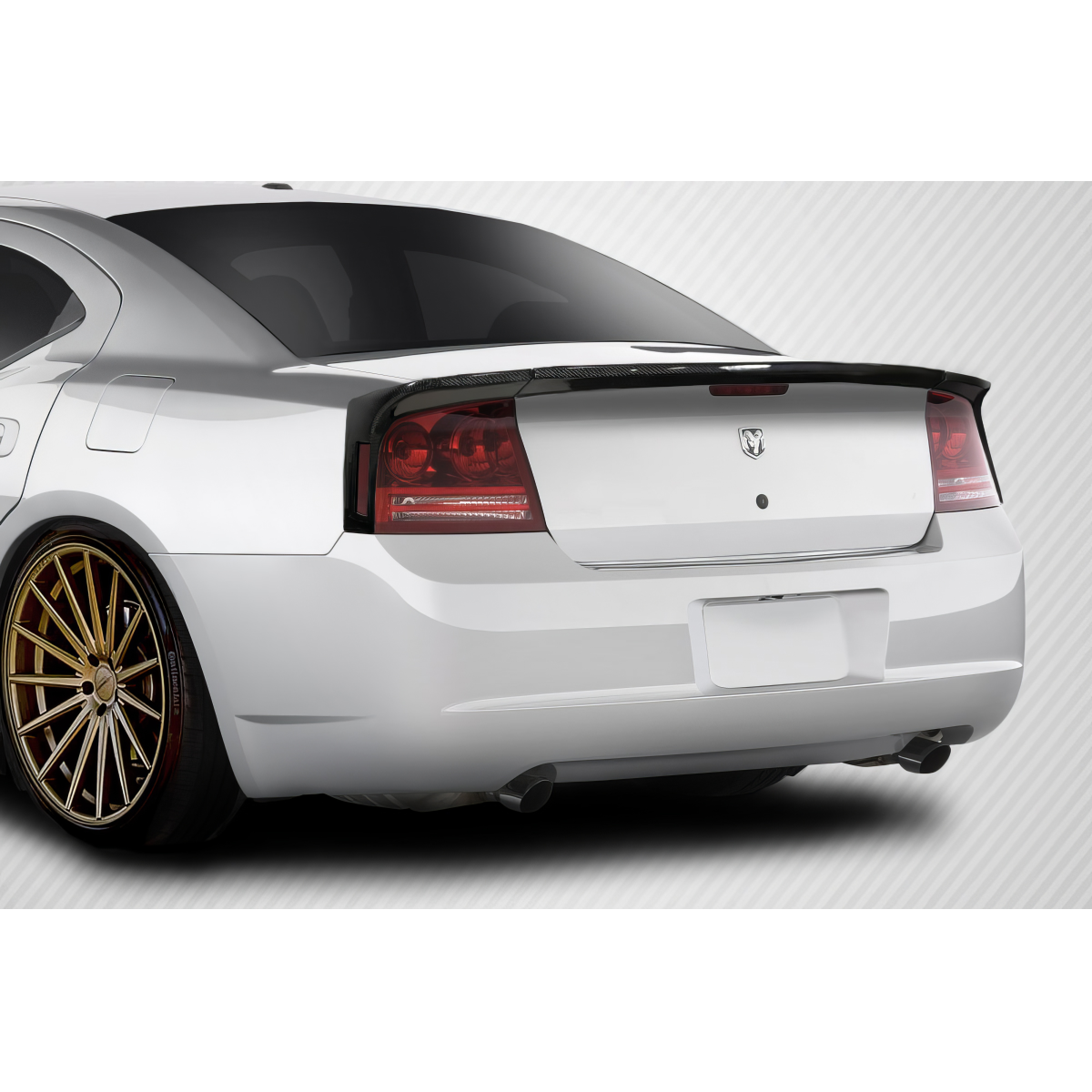 Modify your Dodge Charger 2006 with our Exterior/Wings - Angled view of rear wing spoiler on vehicle