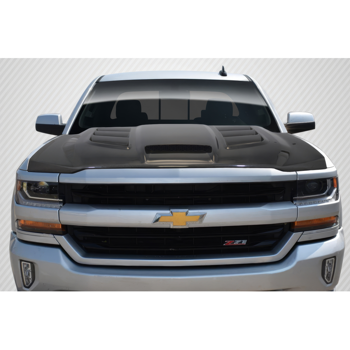 Modify your Chevrolet Silverado 2016 with our Exterior/Hoods - Front view of hood at a straight angle