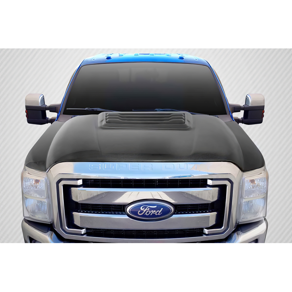 Modify your Ford F-250 Super Duty 2011 with our Exterior/Hoods - Front view of carbon fiber hood at zero degree angle