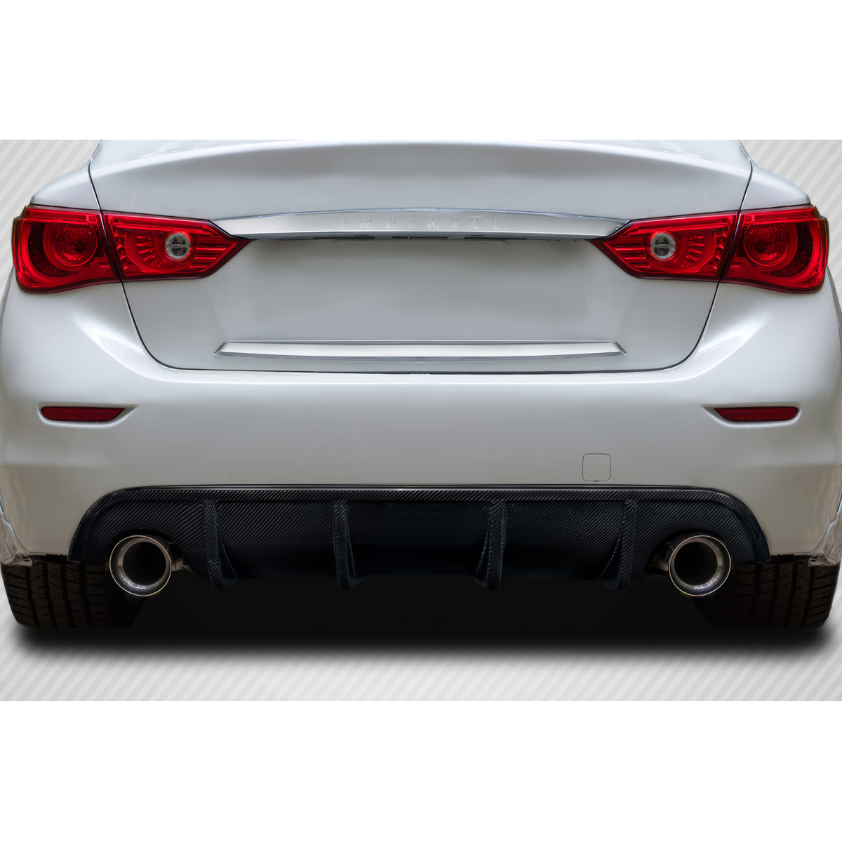 Modify your Infiniti Q50 2014 with our Exterior/Diffusers - Rear angle showing the diffuser and exhaust tips