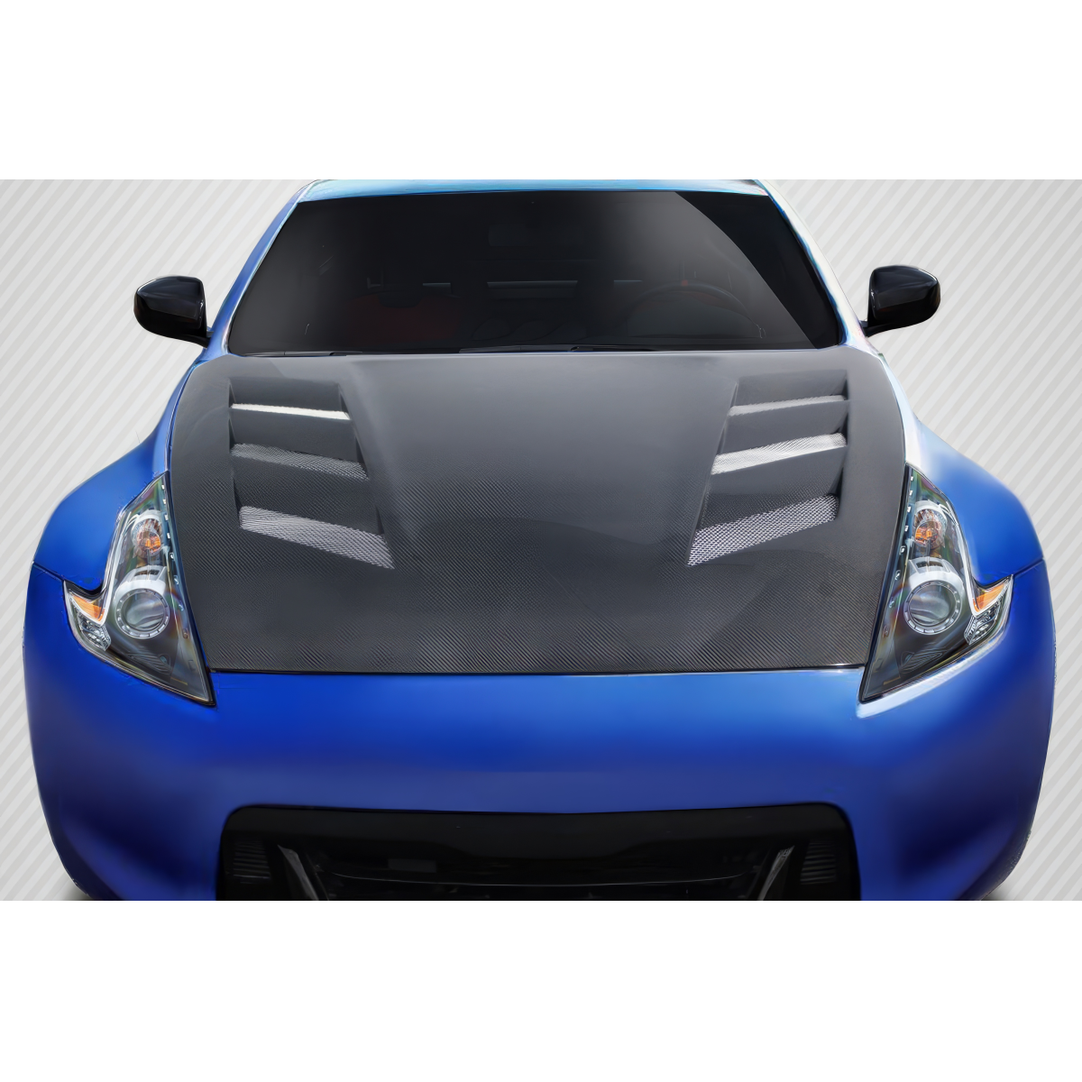 Modify your Nissan 370Z 2009 with our Exterior/Hoods - Front view of carbon fiber hood