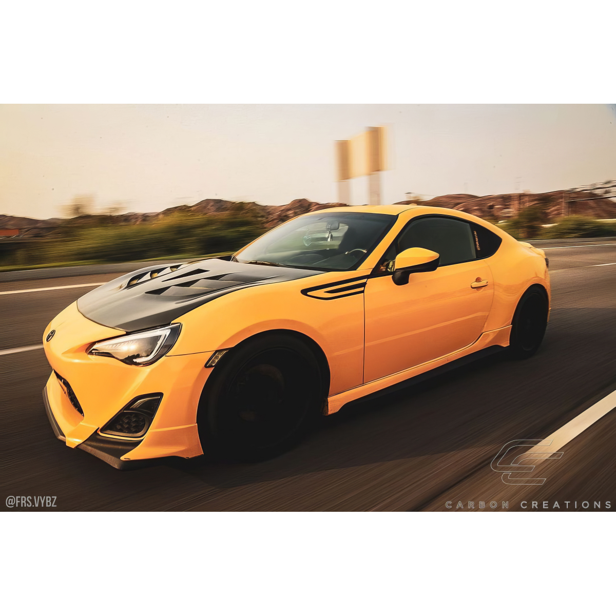 Modify your Subaru BRZ 2013 with our Exterior/Hoods - Front three quarter angle view of the car