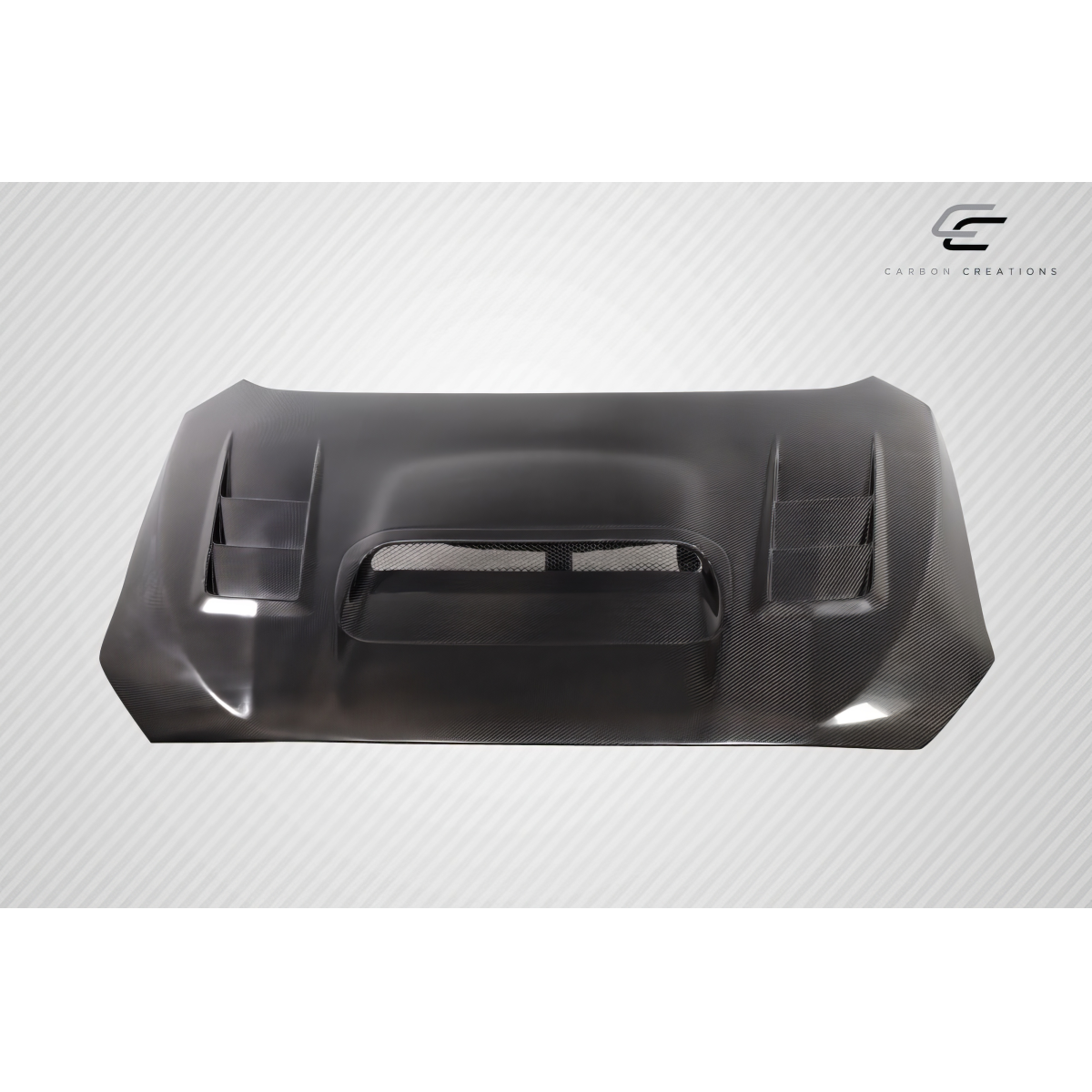 Modify your Subaru WRX 2015 with our Exterior/Hoods - Top view of a carbon fiber hood at a straight angle