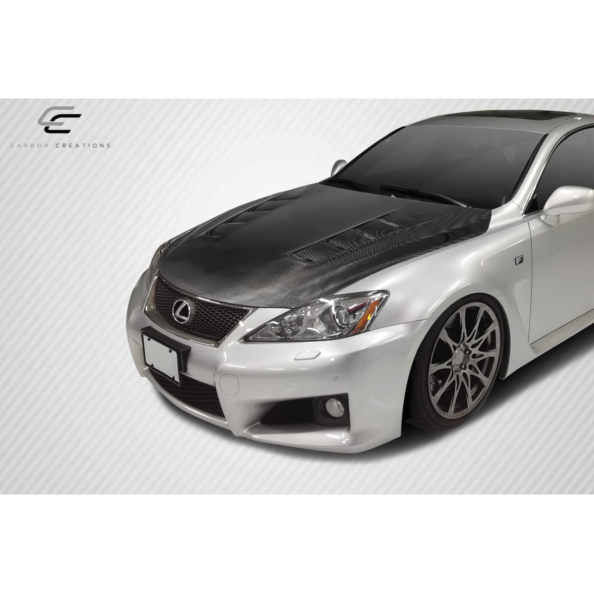 Modify your Lexus IS F 2008 with our Exterior/Hoods - Front angle view of carbon fiber hood