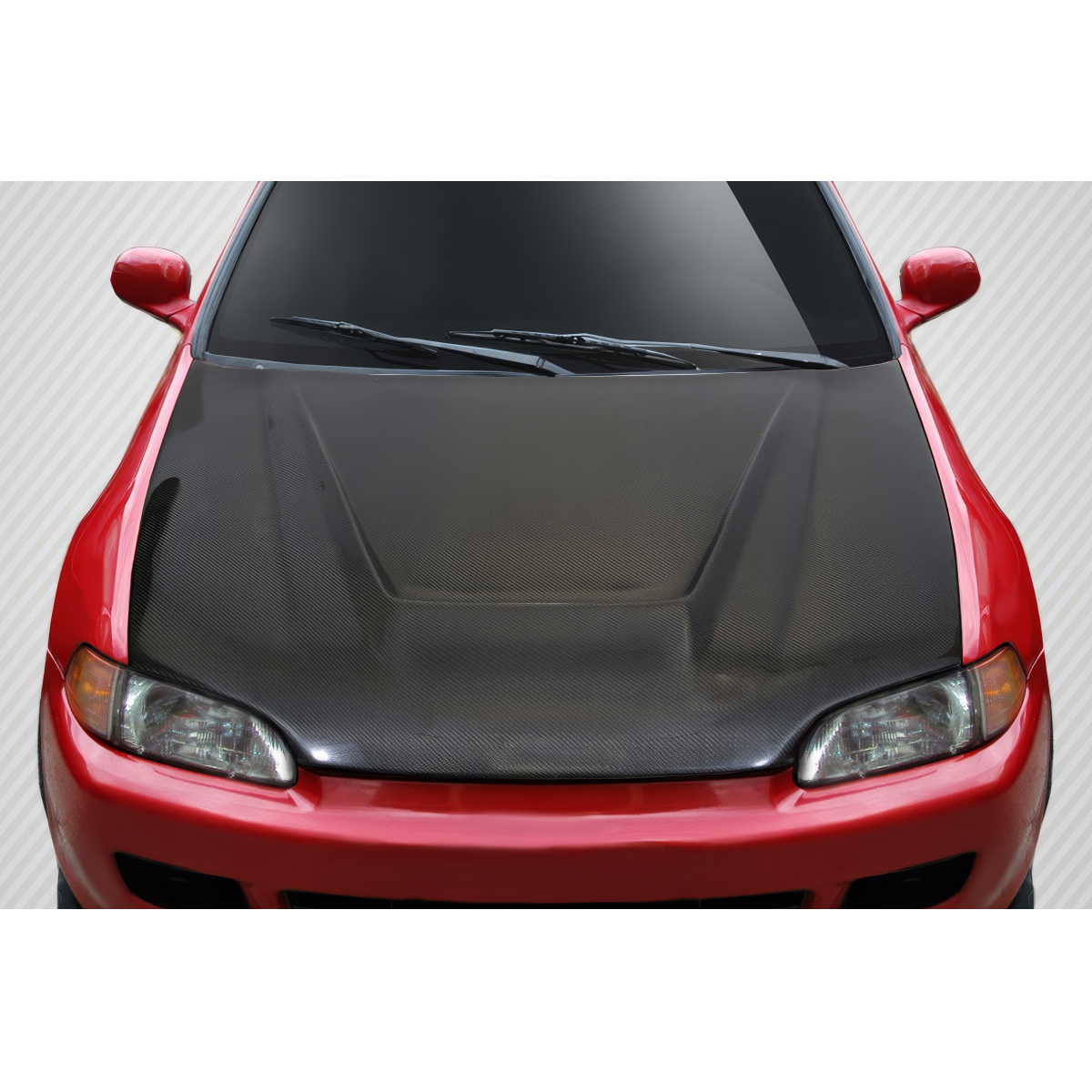 Modify your Honda Civic 1992 with our Exterior/Hoods - Top view of car hood at a slightly angled position