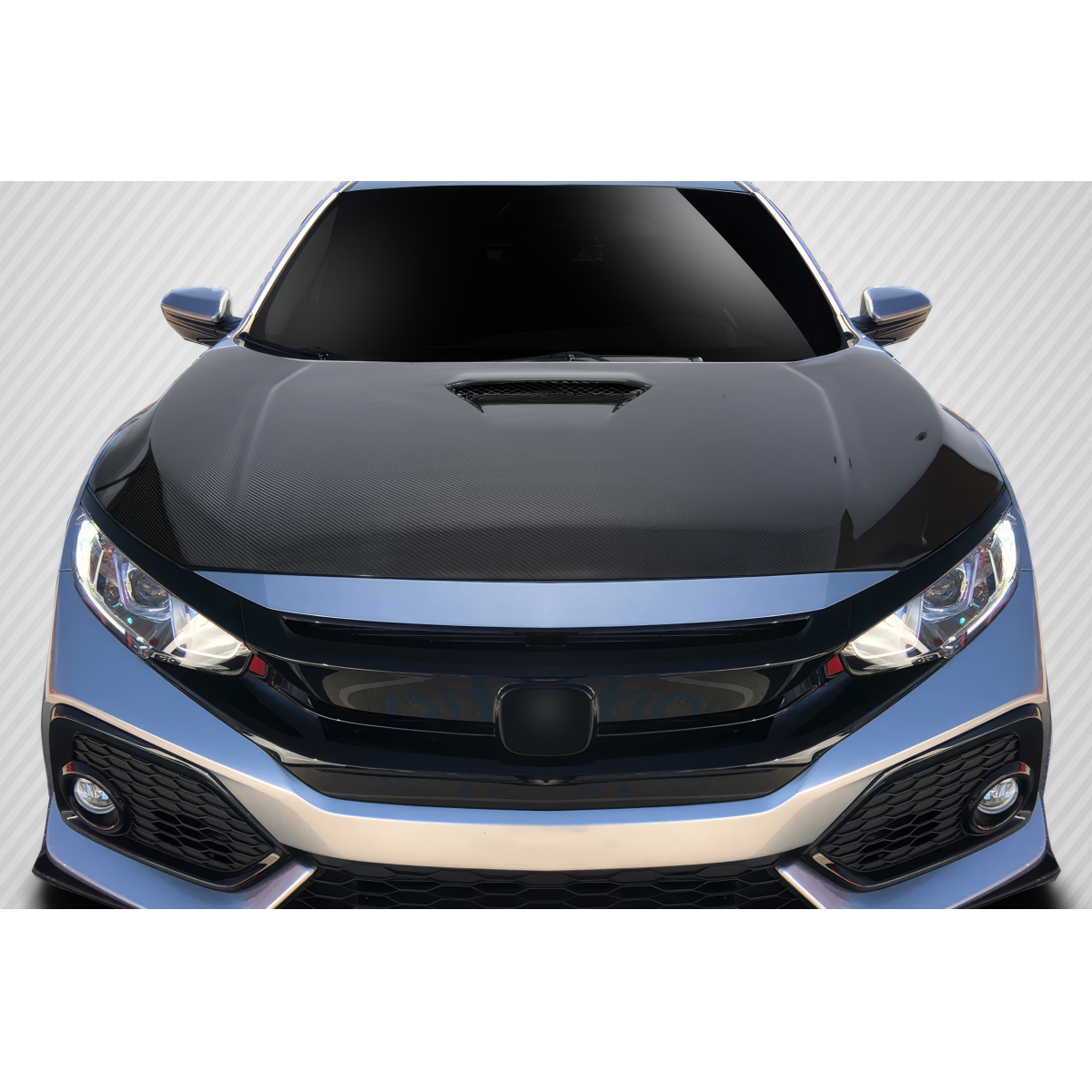 Modify your Honda Civic 2017 with our Exterior/Hoods - Front view of the carbon fiber hood