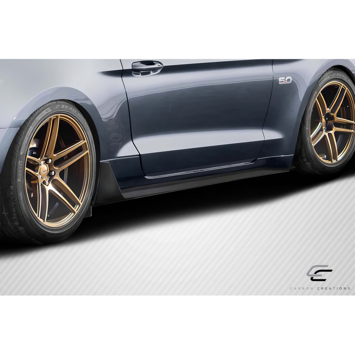 Modify your Ford Mustang 2015 with our Exterior/Side Skirts - Side view angle of the vehicle part displayed