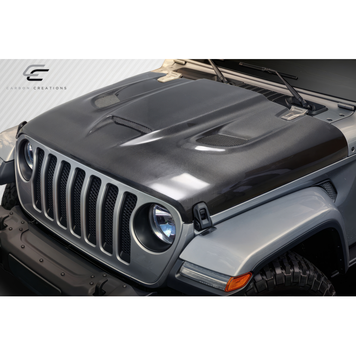 Modify your Jeep Gladiator 2019 with our Exterior/Hoods - Front angle view of Jeep Gladiator hood