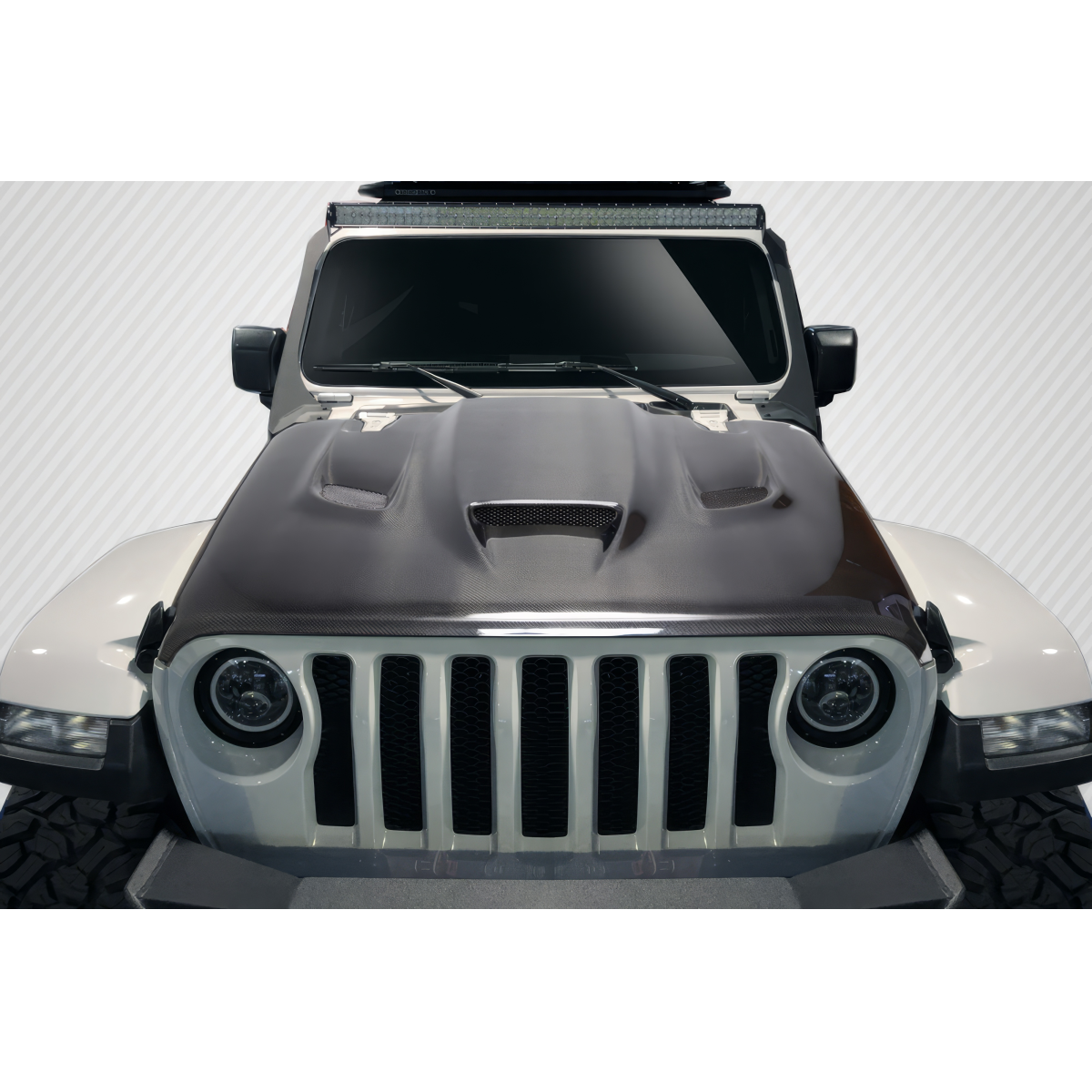 Modify your Jeep Gladiator 2019 with our Exterior/Hoods - Front view of Jeep Gladiator hood at eye level