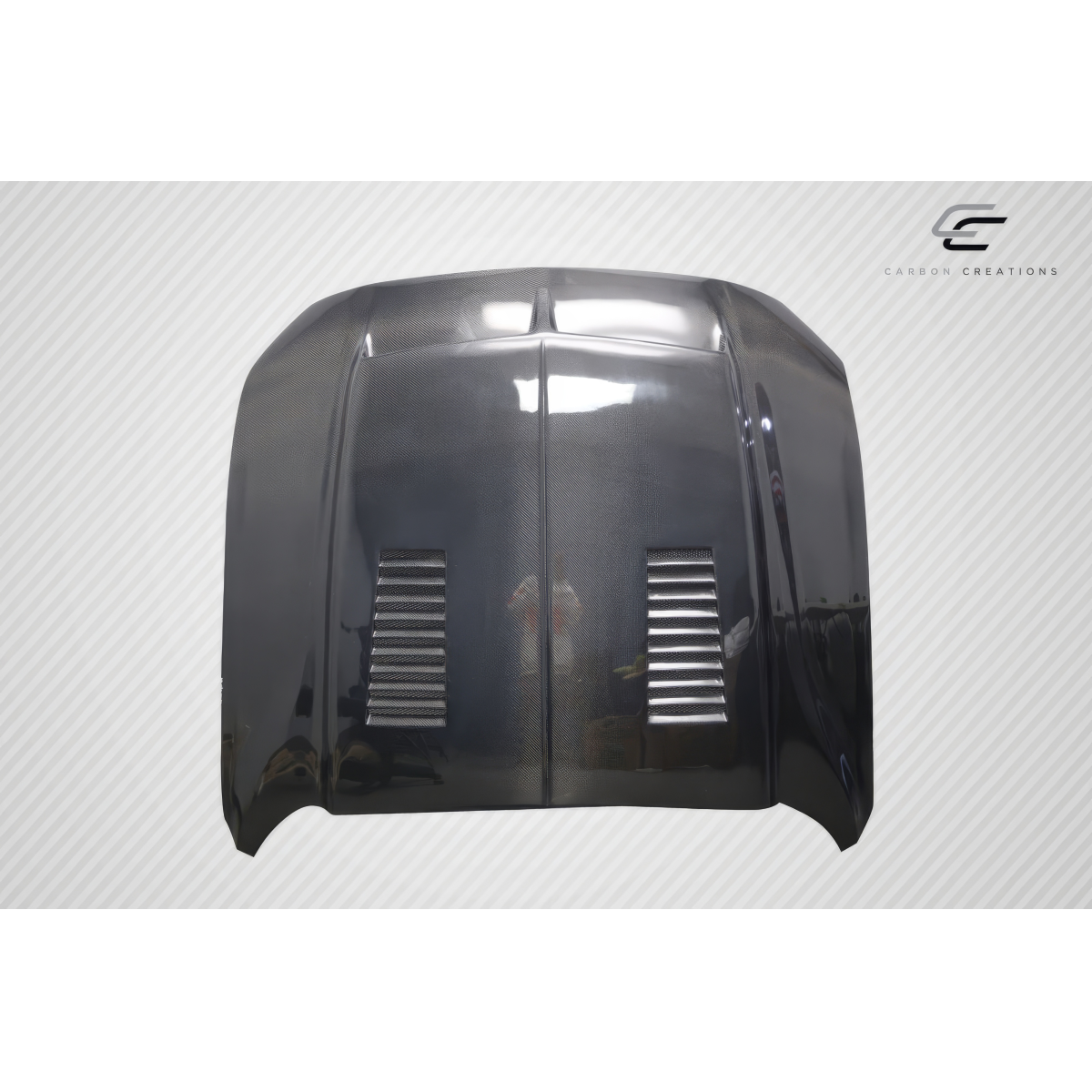 Modify your Ford Mustang 2018 with our Exterior/Hoods - Front view of carbon fiber hood at a straight angle