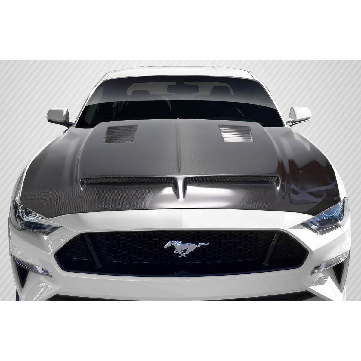Modify your Ford Mustang 2018 with our Exterior/Hoods - Front view of the hood with a slight angle