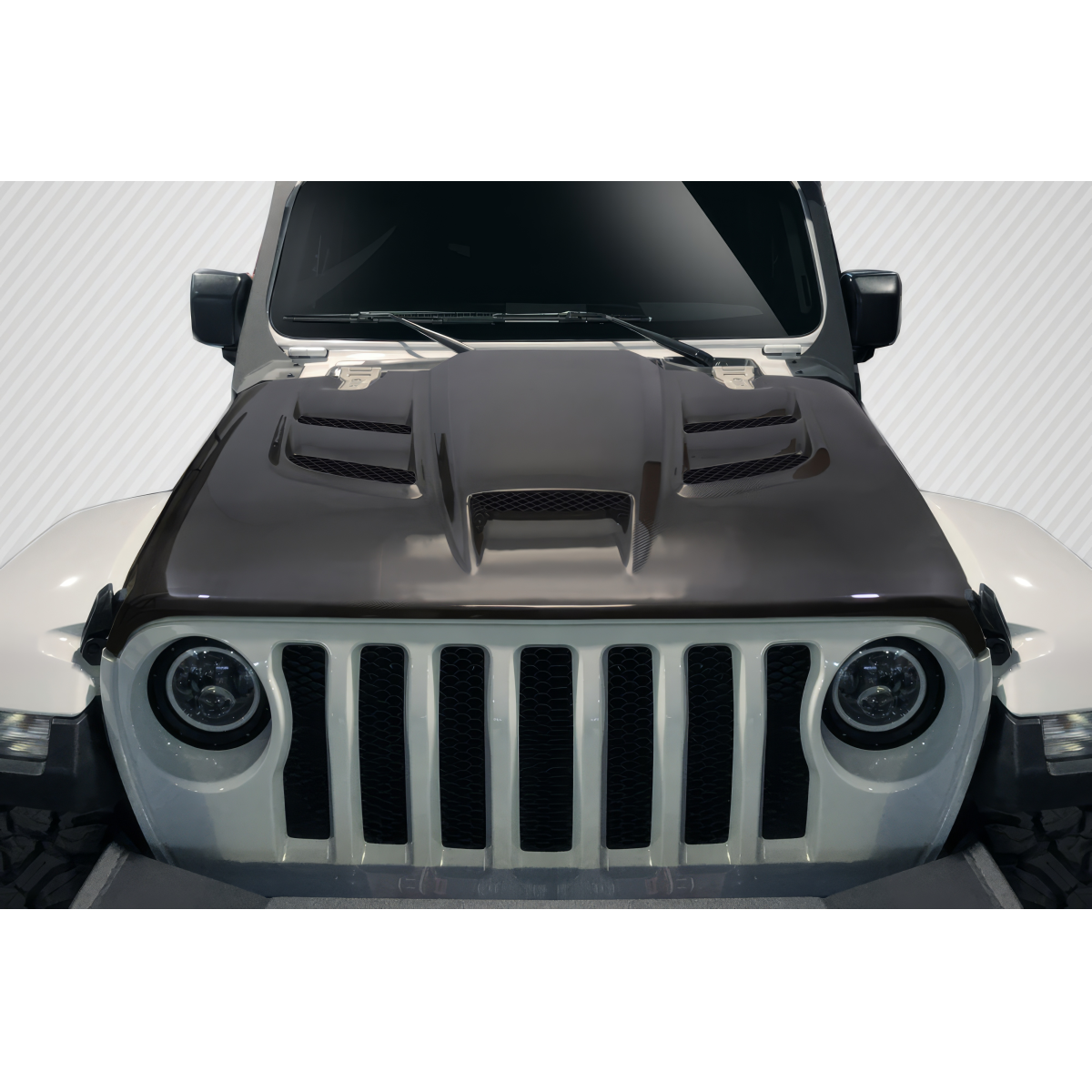 Modify your Jeep Gladiator 2019 with our Exterior/Hoods - Viewed from the front at a slight downward angle