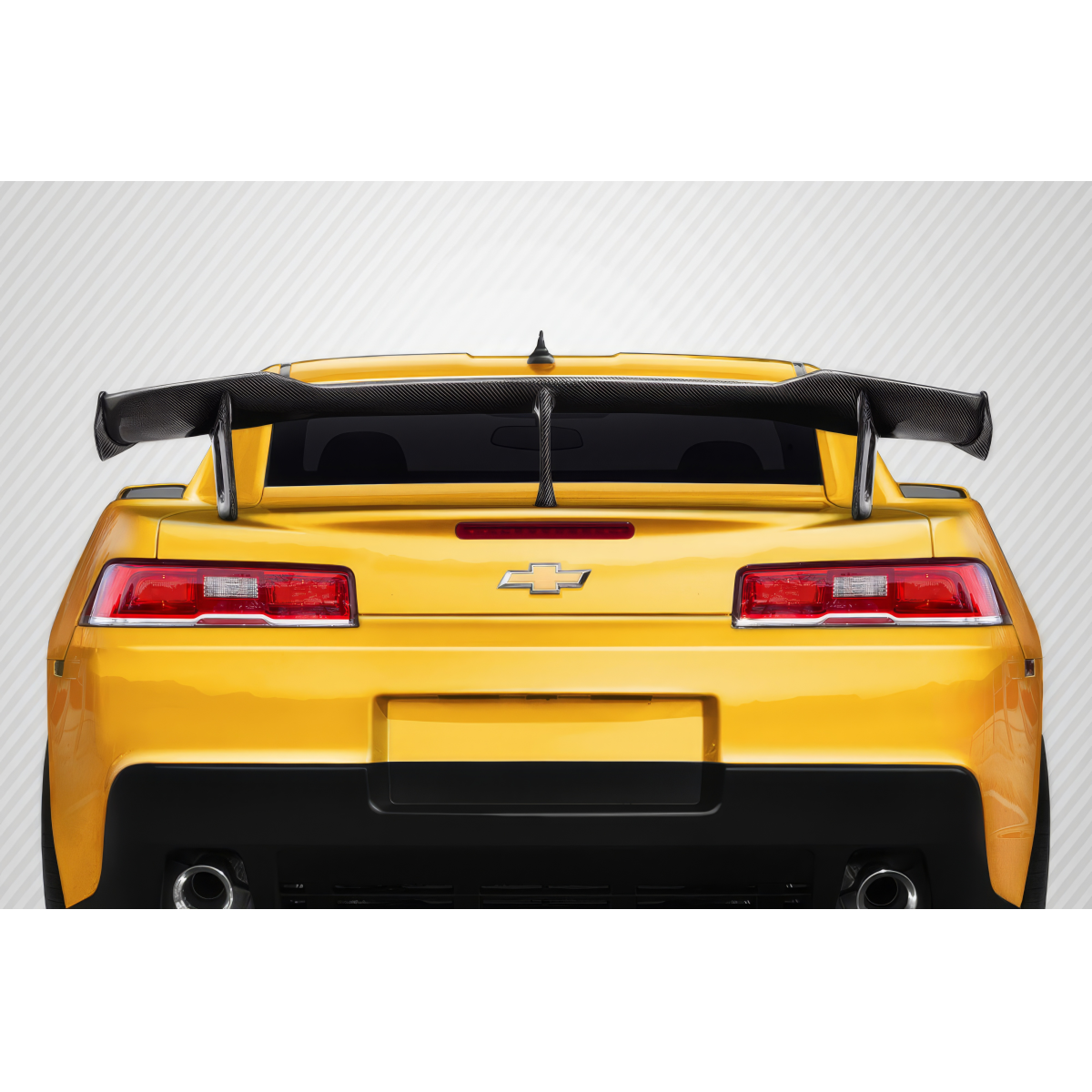 Modify your Chevrolet Camaro 2014 with our Exterior/Wings - Rear view angle showing car spoiler design